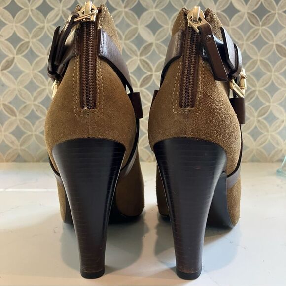 Vince Camuto VC Signature Leather Suede Brown Nikoletta Peep Toe Boots Size 7 - Picture 10 of 16